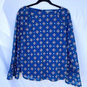 41 Hawthorn Blue orange and black blouse. size small